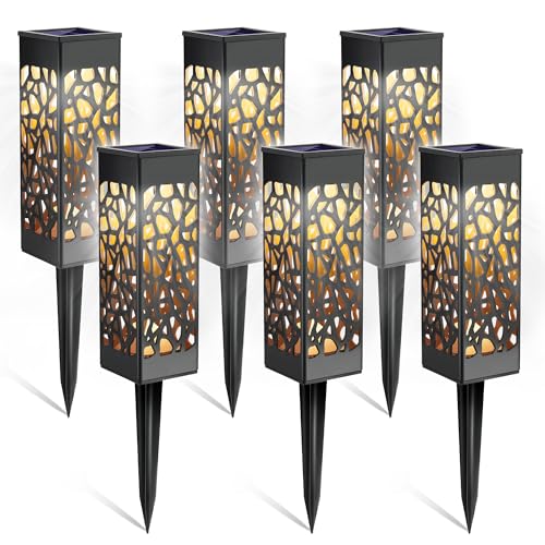 FLOWood Solar Lights Outdoor Garden, 6 Pack Outdoor Waterproof Solar Lights Auto On/Off with LED Lights, Exquisite Solar Garden Ornaments Outdoor for Patio, Yard, Pathway Dusk to Dawn