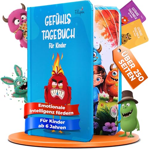 Filapen Gefühlstagebuch für Kinder ab 6 Jahre 100 Tage Emotions-Tagebuch zum Gefühle verstehen Achtsamkeit & Dankbarkeit lernen 250 Seiten Kindertagebuch für Mädchen & Jungen (Blau)