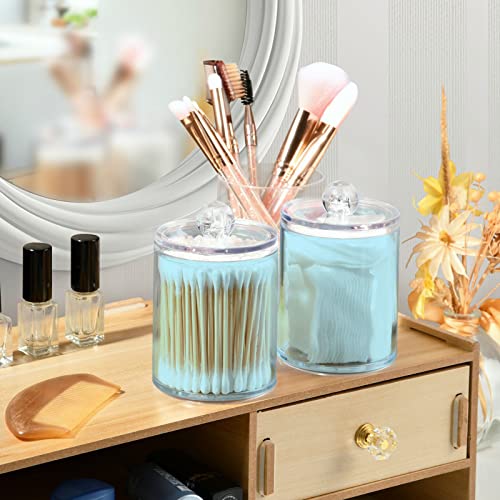 Light-Blue-Qtip-Dispenser-Apothecary-Jars-Bathroom-Qtip-Holder-Storage-Canister-10-Oz-Plastic-Jar-for-Cotton-Ball-Swab-Round-Pads-Floss-2pcs