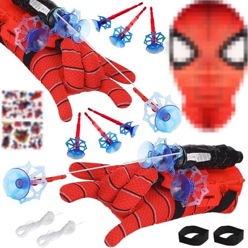 STFYUG 2 conjuntos de luvas de lançador, luvas de lançador Spiderm, luvas de lançador Spiderm, luvas de lançador Spiderm, brinquedos Spiderm para festas de cosplay para crianças