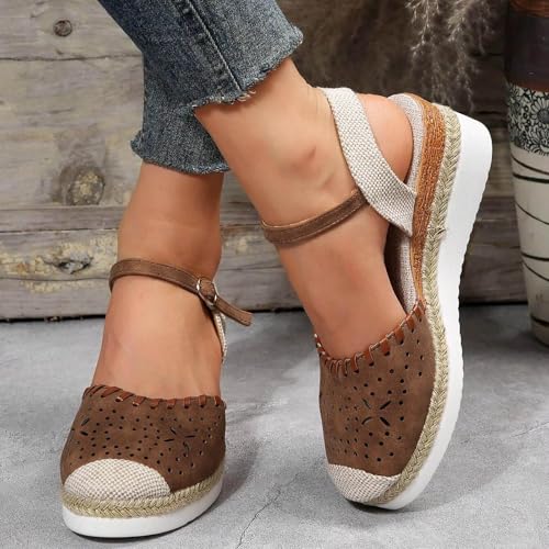 Closed Toe Platform Wedge Sandals Espadrilles Wedges for Women 2025 Dressy Flat Open Toe Comfortable Anti Slip Summer Shoes with Adjustable Buckle Ankle Strap4
