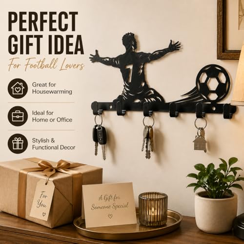 Image of Shuchi Metal Key Holder Football Player Celebration Pose, No.7, Black