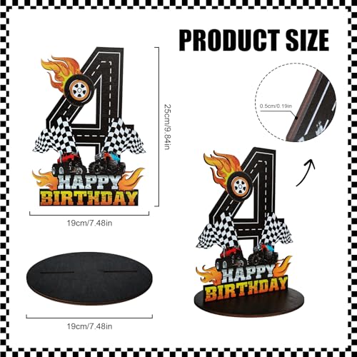 Image of Truck Birthday Number Sign Centerpiece, Truck Wooden Decoration Photo Props for Truck Birthday Decorations (4th)