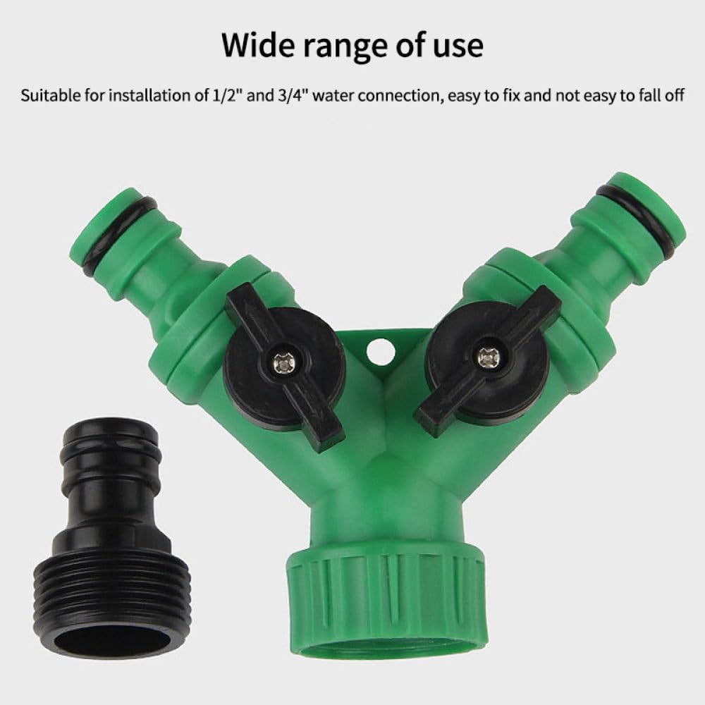Connettore Y per tubo da giardino 1/2quot; 3/4quot; Adattatore per rubinetto a 2 vie con filettatura femmina Kit di giunzione rapida con accessori per splitter dell'acqua con valvola di accensione/sp