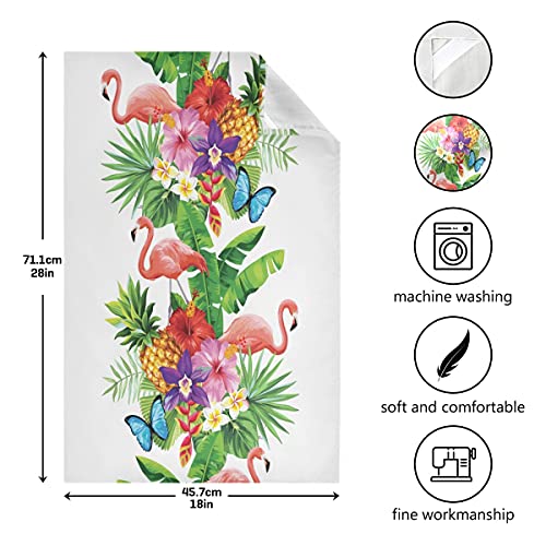 Tropical Flamingo Kitchen Dish Towels Set Of 4 Lint-Free 18X28 Inches, Summer Palm Leaves Hanging Kitchen Towels Dishcloths For Cooking Baking Home Tea Bar Clean #TOP1
