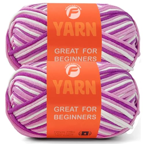 Image of 2 x 3.5Oz /120yds Beginner Easy Yarn for Crocheting and Knitting;Worsted-Weight Medium #4;Cotton Blend Yarn for Beginners Amigurumi DIY (Lavender, 2 Skein)