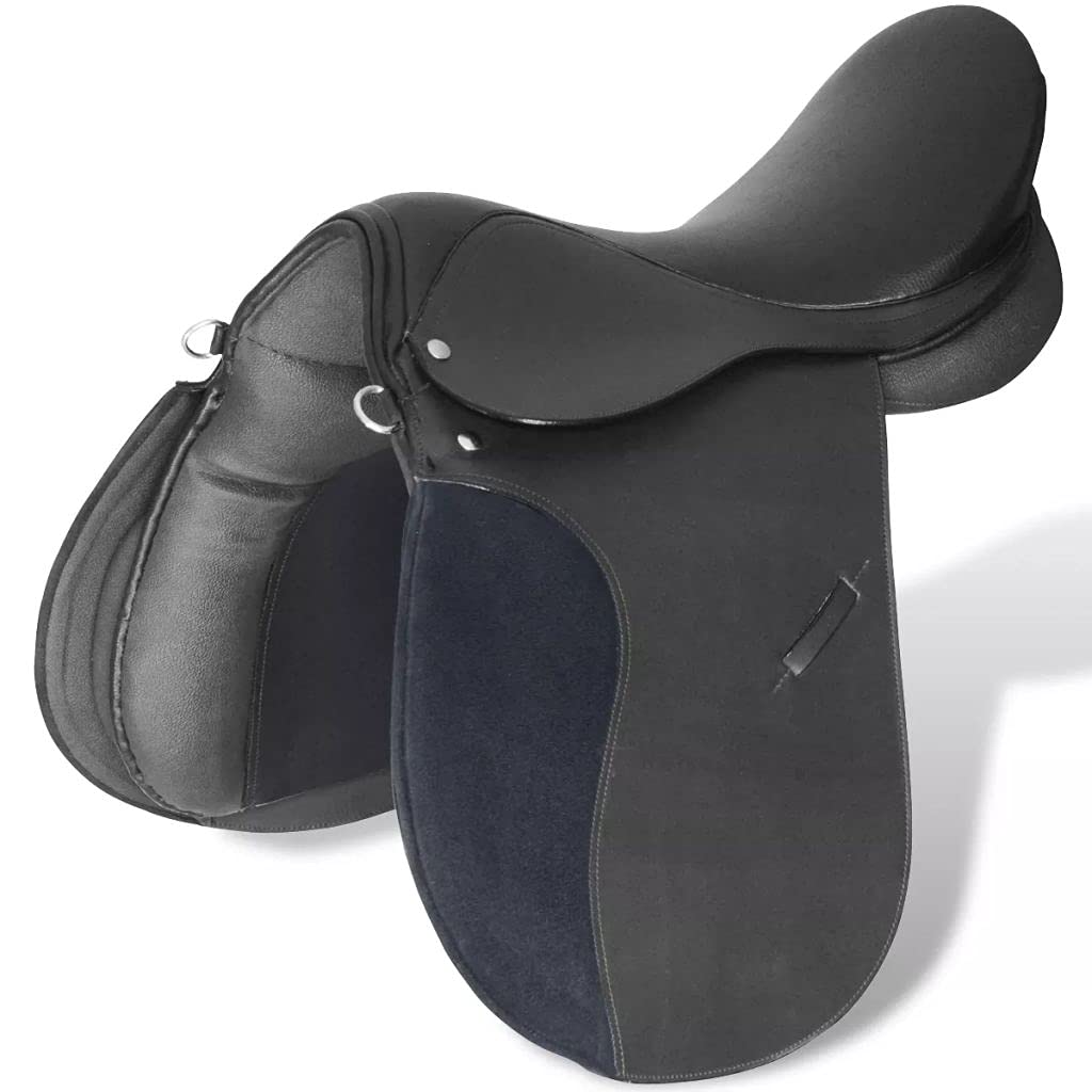 SKM Set Sella Equitazione 17,5" in Pelle Sella Cavallo Set con Una Coperta per Sella, Staffe, Una Cinghia di Staffa ed Una Sottopancia Naturale Nera 18 cm 5-in-1