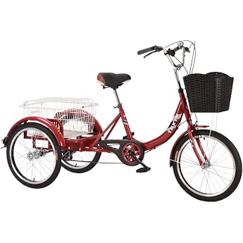 Adult Tricycle Pedal Bike Cruiser Bicycle Lightweight Height Adjustable Seat Height with Basket Perfect for Leisure, Shopping, Picnic, Exercise