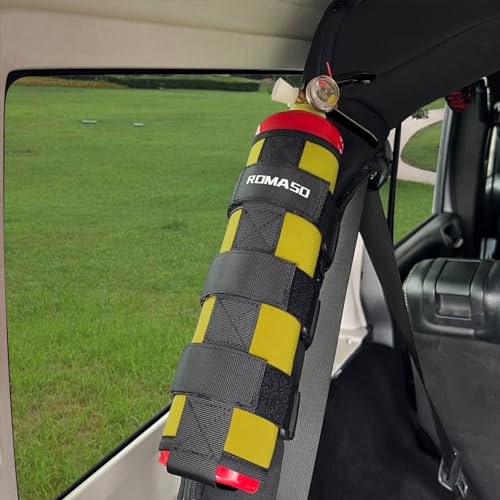 Image of Roll Bar Fire Extinguisher Mount for Jeep Wrangler YJ TJ JK JKU JL 2.5 Lb Fire Extinguisher Holder Bag(Lemon Yellow)