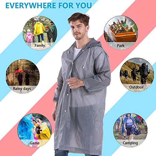 Ceropro Rain Coats For Adults Reusable - 2 Pack Eva Waterproof Rain Ponchos With Drawstring Hood Rain Jackets Raincoats For Men Women Plastic Rain Gear For Disney Hiking Travel (Grey) #TOP5