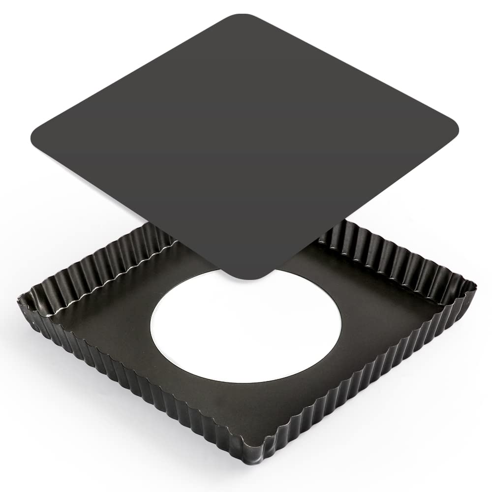 Cyimi Square Pie Pan Nonstick Tart Pan With Removable Bottom Heavy Duty Carbon Steel Fluted Quiche Pan Tart Mold for Baking Mousse Cakes Dessert,8.2 x 1-Inch