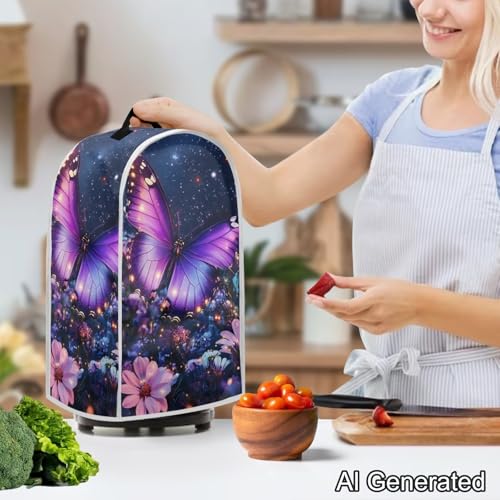Image of Purple Butterfly Blender Cover | Washable Smudge-Proof Appliance Protector with Handle | Waterproof Dust Cover for KitchenAid /Ninja, Countertop Decor & Holiday Gift Essentials