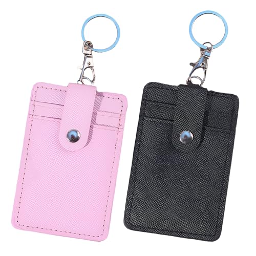 Kighdel 2 PCS Credit Card Holder Card Holder Wallet Credit Card Wallet Credit Card Holders Simple Soft Leather Wallet Case with Key Ring and Key Ring Suitable for Women and Men (Pink Black)