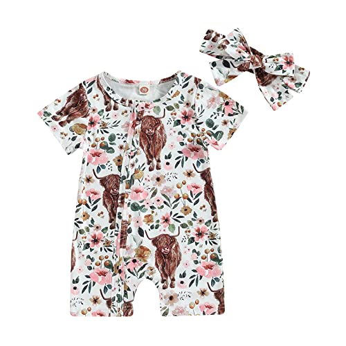 Image of CIYCUIT Baby Girls Cactus Footies Newborn Zip Up Onesie Romper