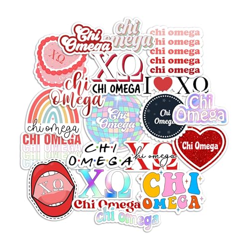 (20Pcs) Chi Omega Sticker Bundle - Waterproof Decal Set - Laptop Car Water Bottle Scrapbook Pack - Durable Weatherproof Collection for College Greek Life Students and Sorority Fraternity Members