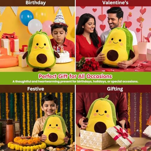Image of EITHEO Avocado Plush Soft Toy Pillow 25 cm - Cute Kawaii Stuffed Fruit Cushion, Soft Cuddly Huggable Plushie, Decorative Gift for Kids, Girls & Boys, Room Decor