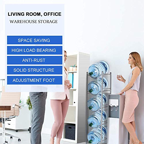 Nandae Water Cooler Jug Rack, 5-Tier Heavy Duty Water Bottle Holder Storage Rack for 5 Gallon Water Dispenser, Save Space, Sliver
