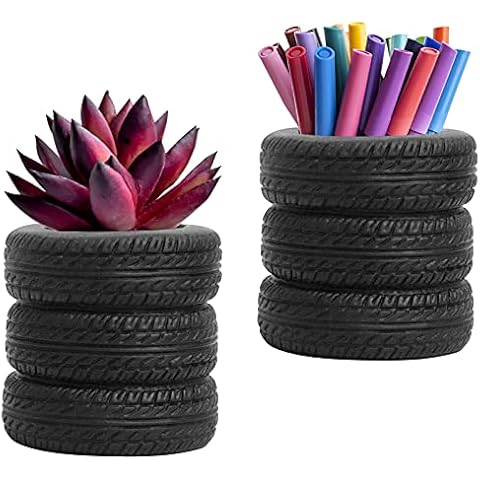 Tire Shaped Planter Pen Holder Air Plant Pot Pencil Holder Home Office Desk Organizer Accessories Special Succulent Flowerpot (Pack of 2) Cover