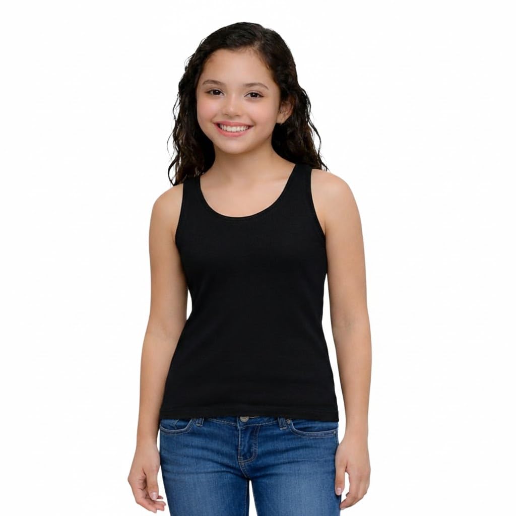 CHARM N CHERISH Girls Padded Cotton Sleeveless Tank Top, White, Pack of 1-picture-14