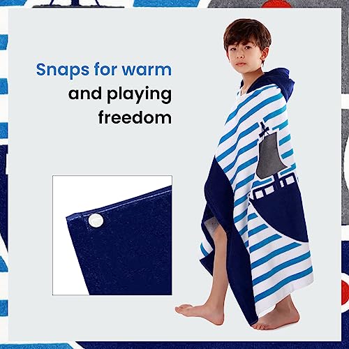 BANGSAUR Children's Hooded Bath Beach Towel, 100% Cotton 50"x30" Wrap, Kids Toddlers Girls Boys 3-12 Years Coverup(Pirate Ship N) - Image 3