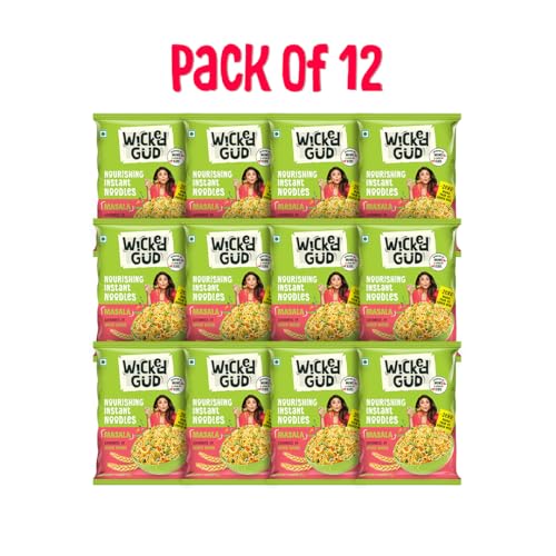 Image of Wickedgud Whole Wheat Masala Noodles Jumbo Pack, No Maida, No Palm Oil, No MSG | 720 g (Pack of 12, 60 g each)