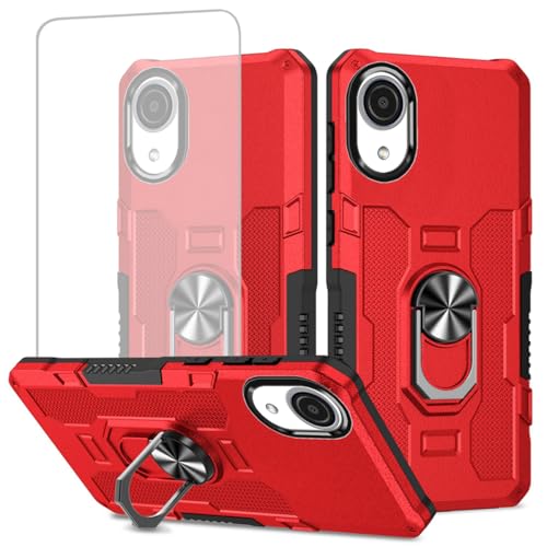 Ueokeird Case for Galaxy A03 Core Case, Samsung A03 Core SM-A032F Case with Tempered Glass Screen Protector, Heavy Duty Metal Ring Magnetic Kickstand Phone Cover for Samsung Galaxy A03 Core Red