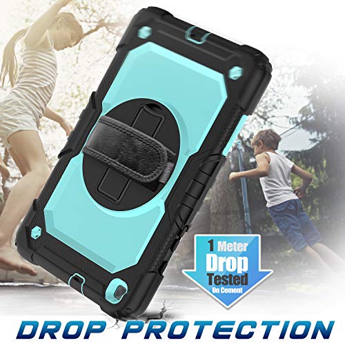 Timecity Tablet Case For Samsung Galaxy Tab A 8.0 2019 Release (Only Fit Sm-T290/T295/T297), Tablet Case Protector With Rotating Stand Screen Protector Handle Shoulder Strap, Black/Light Blue #TOP5