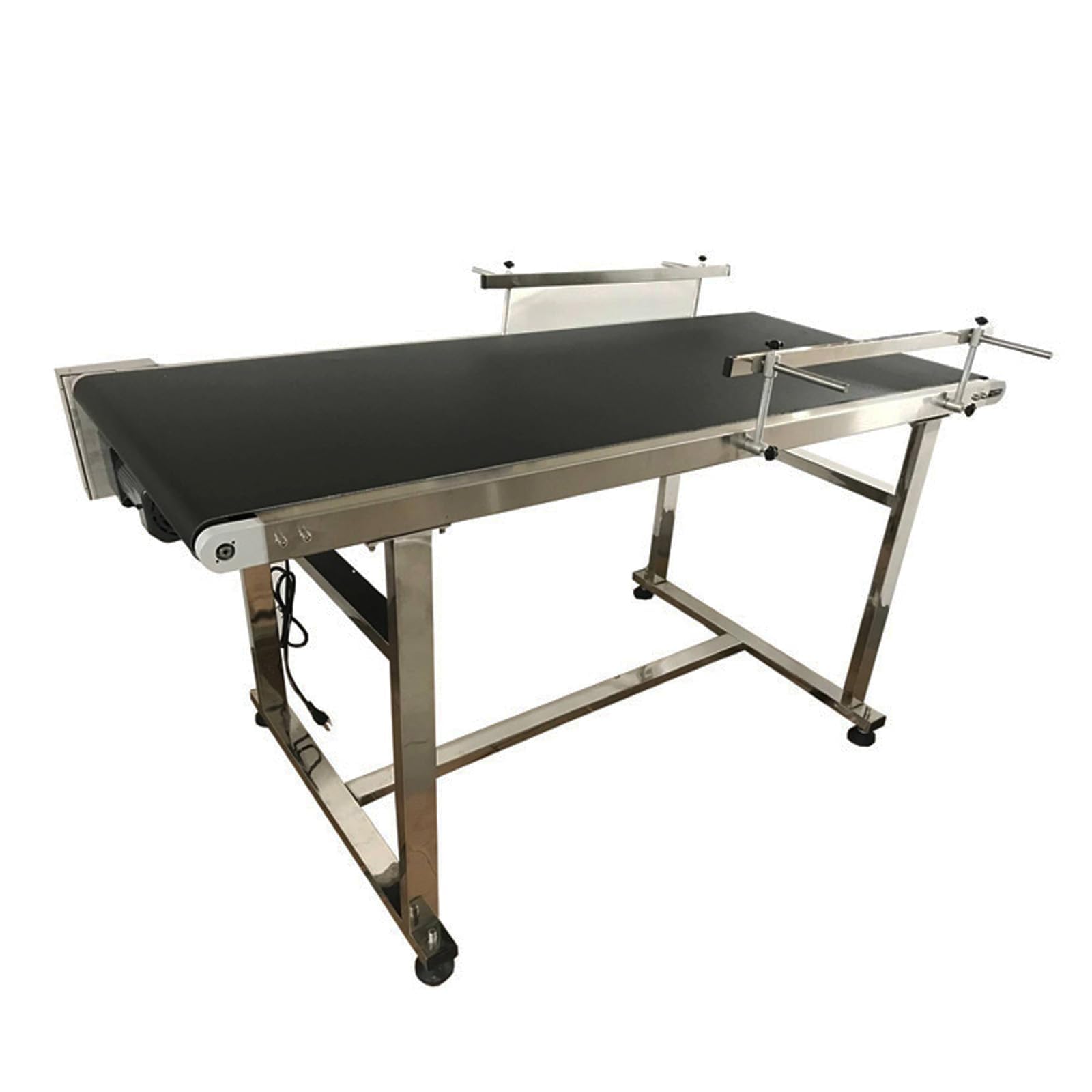 BEILOCKERY 59 inch PVC Belt Conveyor 19.7 inch Width Double Guardrails Stainless Steel Frames Belt Conveyor for Conveying Bottles Metal Plastic Bags Cartons 110V 250W(Black Belt)