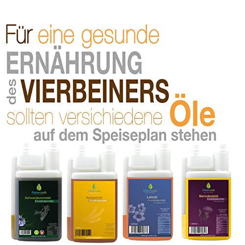 Naturzade Lachsöl 3 Liter (3X 1L) Dosierflasche für Hunde & Pferde mit Omega 3 und Omega 6 Fettsäuren, Fischöl Barföl