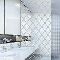 32 Pcs Selbstklebende Raute Spiegel Wandaufkleber,3D Abnehmbarer Acrylspiegel DIY Kunst wasserdichte Fliesen Möbel Aufkleber Innenwanddekoration,für Zuhause Wohnzimmer Schlafzimmer Dekor(50*100cm) – Ansicht 3