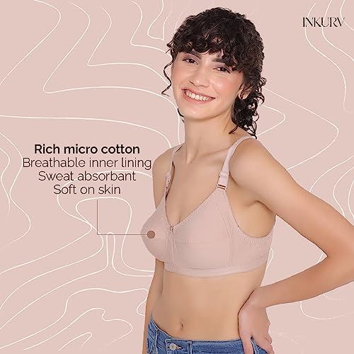 Image of INKURV Full Coverage Cotton Bra for Heavy Bust| Minimizer Bra for Women| Anti-Sagging Breast Lift Up| Non-Wired| Non-Padded Daily Use Bra for Ladies| Combo of 2