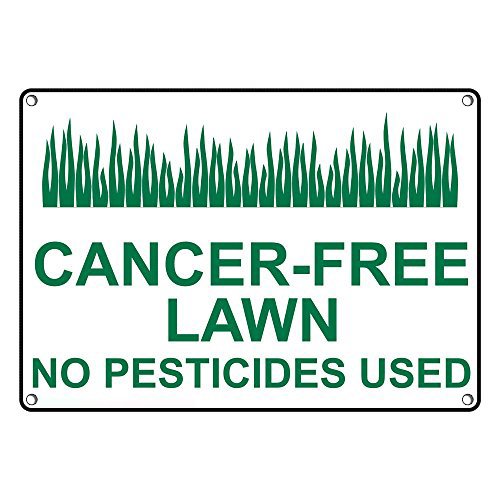 Weatherproof Plastic Cancer-Free Lawn No Pesticides Used Sign with English Text and Symbol