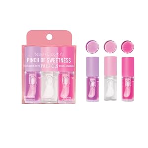 Pinch of Sweetness Collection Moisturizing Lip Oil Set with Dragonfruit Lychee Strawberry Flavors 3 Pack