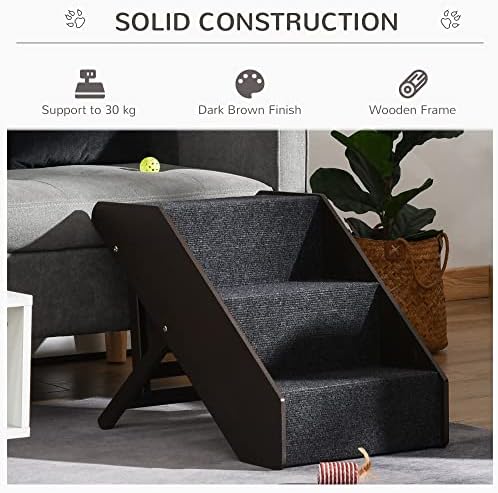 PawHut 3 Step Wooden Dog Steps Adjustable Pet Stairs for Dogs, Cat Ladder for Bed Couch