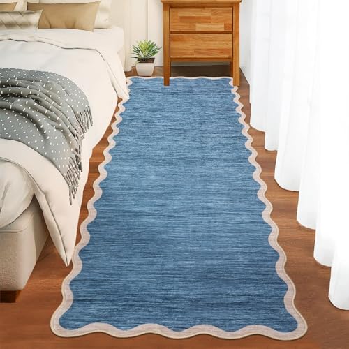 GarveeHome Scalloped Washable Runner Rugs 2x6 Non Slip Kitchen Rugs, Blue