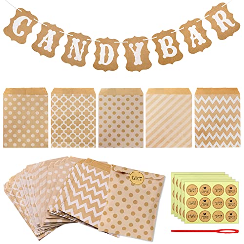 Candy Bar Banderole 50Pièces Sacs en Papier Kraft Guirlande Bannière pour la fête de Mariage Anniversaire décor événement Fournitures