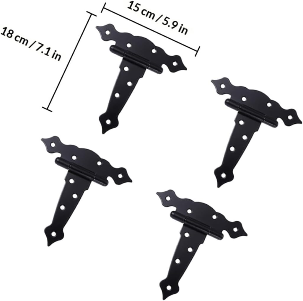 jojofuny 4pcs Black T-Shape Iron Door Hinges T-Strap Heavy Duty Barn Shed Gate Hinge Replacement for Home Exterior Gates and Fences