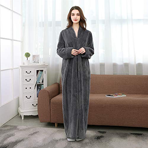BIFINI Unisex Luxury Sherpa Bathrobe Full Length Zip Up Housecoat Sleepwear2