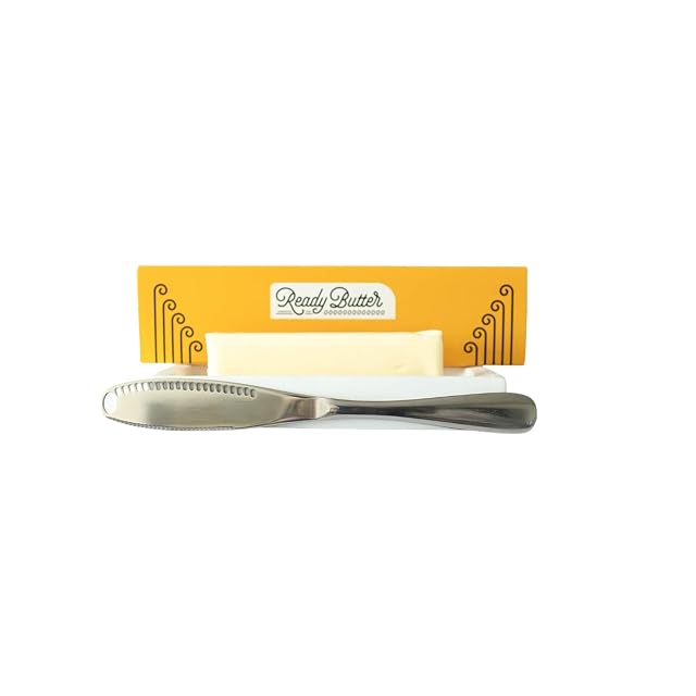 Ready Butter 3-in-1 Knife Stainless Steel Serrated with Holes in Blade - Cold Butter Spreader Curler Micro Grater
