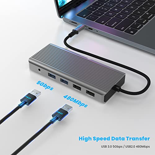 Usb C Laptop Docking Station 4K Dual Monitor, Geodmaer 12 In 1 Usb C Hub Triple Display With Hdmi Displayport Vga 2*Usb 3.0 2*Usb 2.0 Gigabit Ethernet 100W Pd Sd/Tf Audio For Dell Hp Lenovo Macbook #TOP5