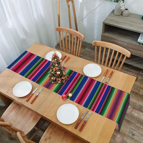 Chemin de table à rayures mexicaines 152 cm : le cadeau déco idéal avec pompons - 8