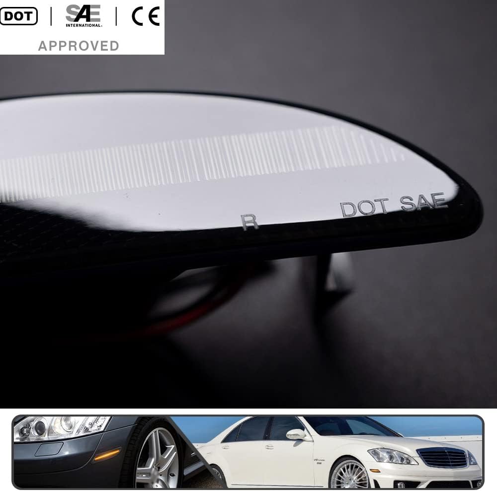 2Pcs Amber W221 LED Side Marker Light Assembly for Mercedes Benz S-Class S550 S600 W221 2007-2009 Bumper Indicator Turn Signal Light Replace OEM Sidemarker Lamp Smoked Lens