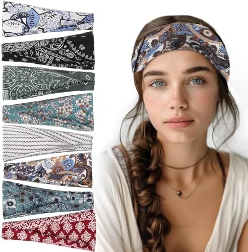 obeoby 8 Pack Headbands for Women, Boho Style Headbands