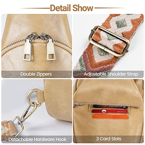 Kfxfenq Sling Bag For Women Pu Leather Sling Bags For Women Crossbody Sling Backpack Fashion Chest Bag For Women Travel (Khaki) #TOP3