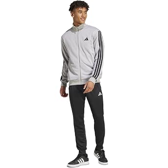 adidas Men's 3 Stripes French Terry Tracksuits, Medium Grey Heather/MGH Solid Grey, L