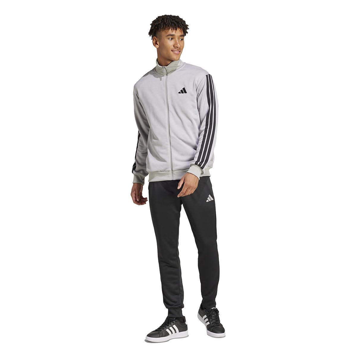 adidas Herren 3 Stripes French Terry Track Suit, medium grey heather/mgh solid grey, L