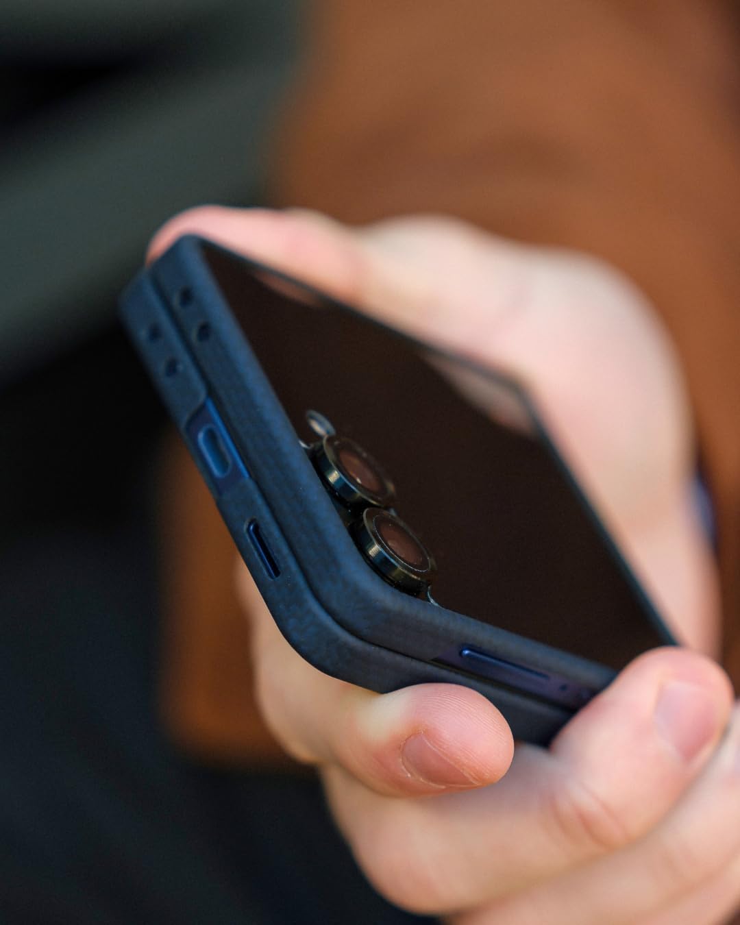 Thinborne Compatible with Samsung Galaxy Z Flip 7 Case, [600D Aramid Fiber] [Magnetic Charging] [Ultra Thin] [Minimalist Style] [Carbon Fiber Textures] - Blue