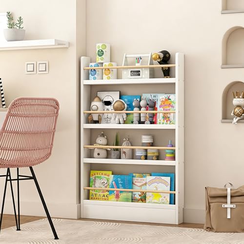 TrixmEsque Libreria Infantil Detrás de la Puerta Estanterias Almacenaje Madera Organizador Juguetes para Dormitorio Salon Cocina Oficina White 4 Layers 23.6 in