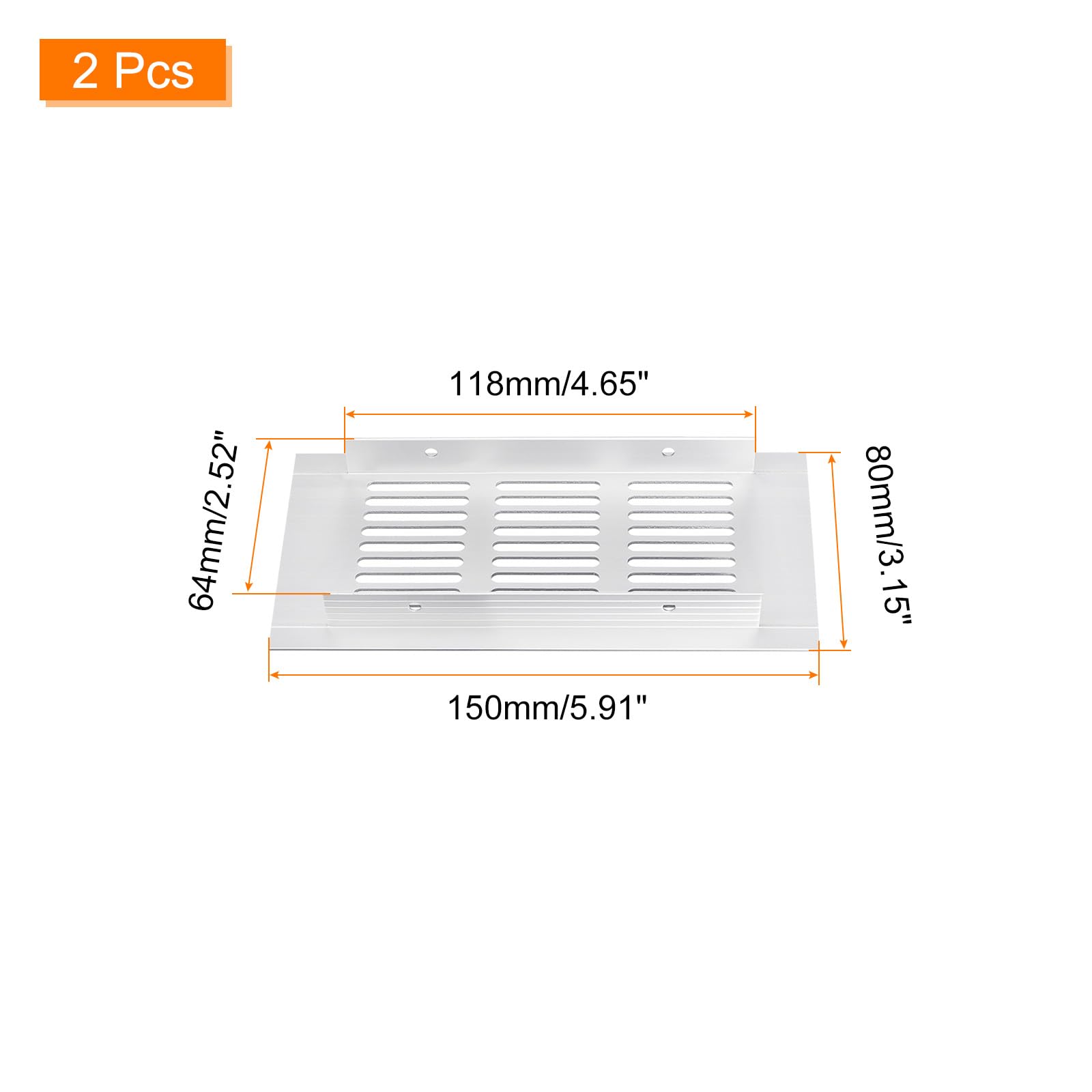 QUARKZMAN Osłony wentylacyjne, 2 sztuki 150 x 80 mm - Osłona z aluminium z siatką kratkową, prostokątne osłony wentylacyjne do szafki na buty i szafy (srebrne)