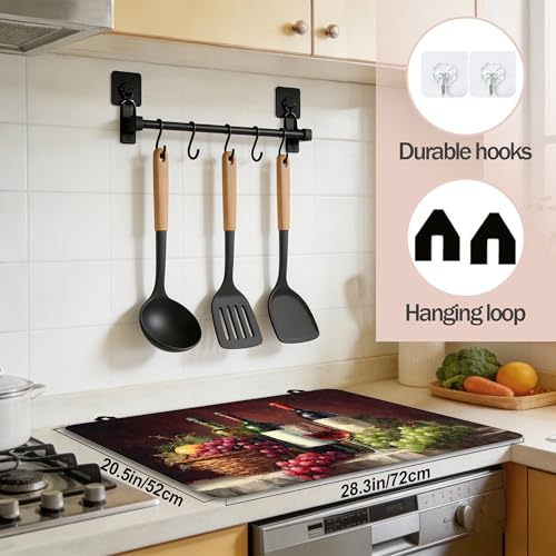 Image of Multi-Design Silicone Stove Cover for Glass /Electric Stoves - 3-in-1 Heat-Resistant Protector Mat, Non-Slip Drying Rack (Grapes Wine Bottle, 28 inch L x 20 inch W)